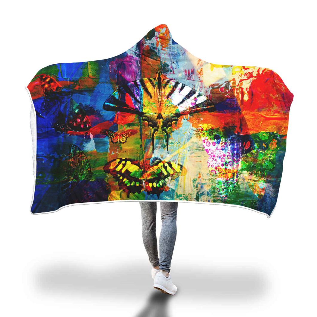 Vivid Butterflies Hooded Blanket