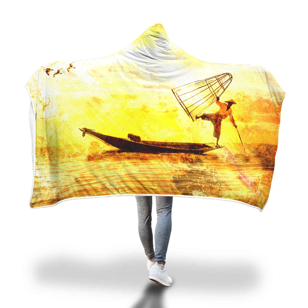 Yellow Acrobat Fisherman Hooded Blanket