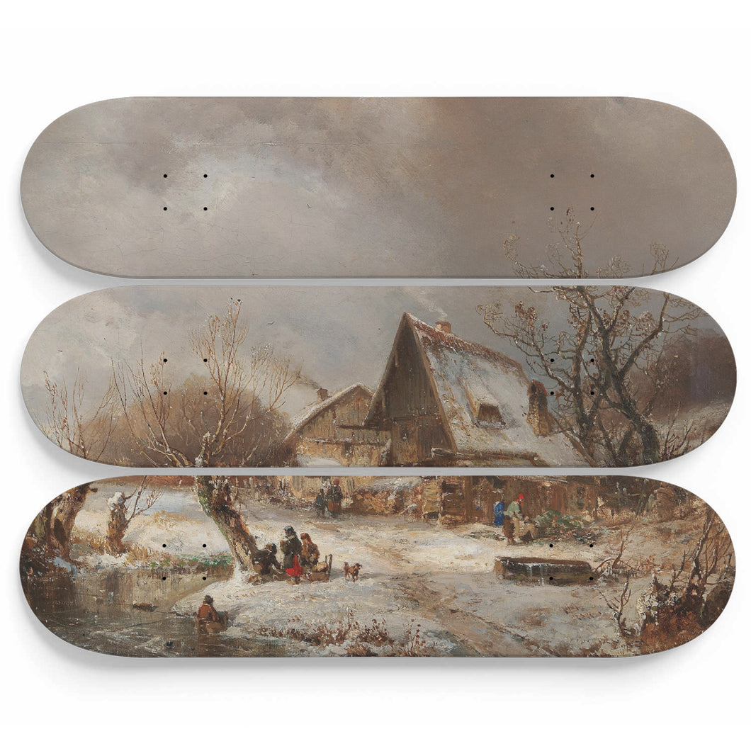 Winter Landscape with Farmstead Skateboard Wall Art