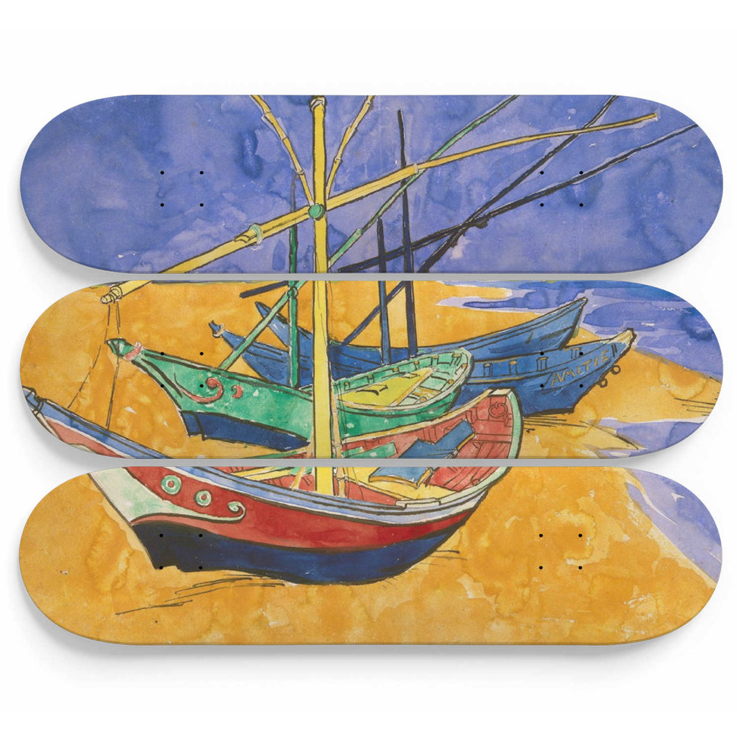 Fishing Boats on the Beach Skateboard Wall Art