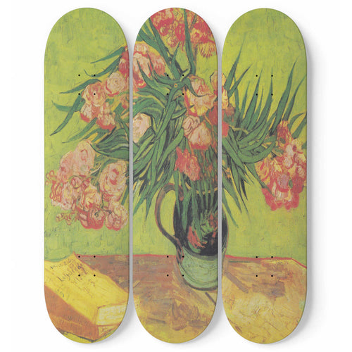 Vase mit Oleander und Bücher Skateboard Wall Art