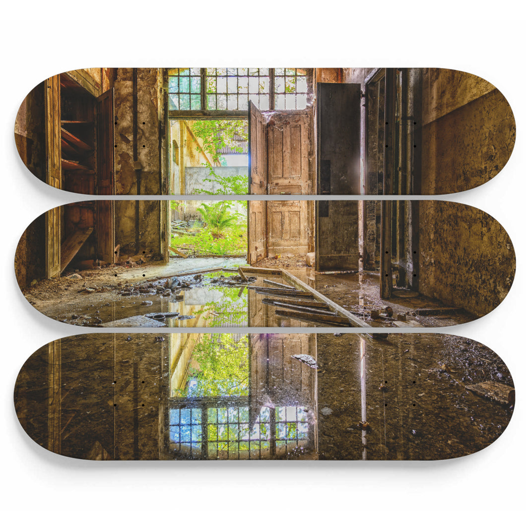 Ruined Yellow Mirror Skateboard Wall Art