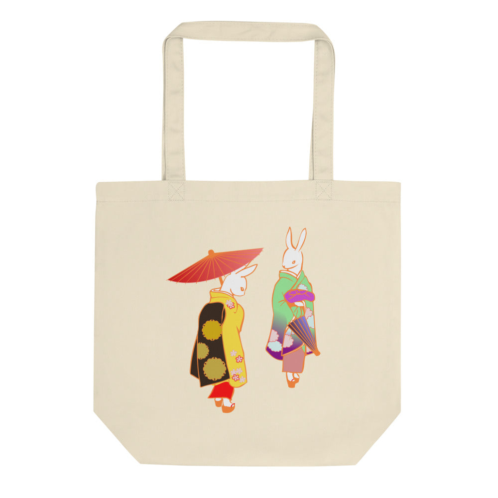 Tuxedo Rabbit Visiting Japanese Geishas For Easter Eco Tote Bag