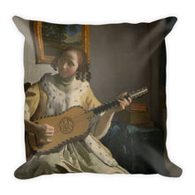Young woman playing a guitar Premium Pillow