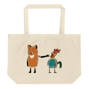 A Fox And Many Chickens Large Organic Tote Bag