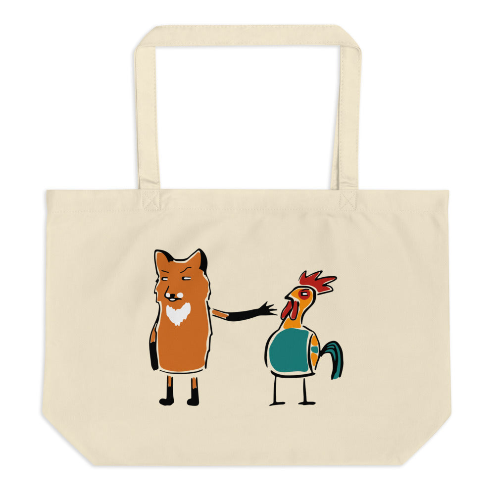 A Fox And Many Chickens Large Organic Tote Bag