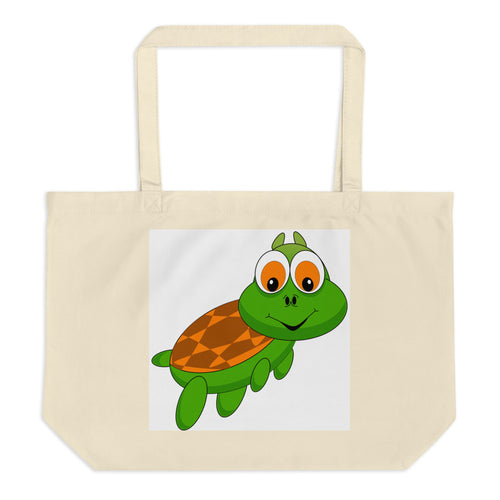 Turtle Goes to Zoo Large Organic Tote Bag