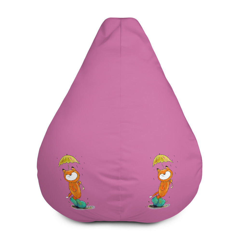 Light Red Purple Fox In The Rain Bean Bag Chair w/ filling