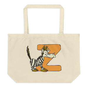 Turtle Goes to Zoo Large Organic Tote Bag