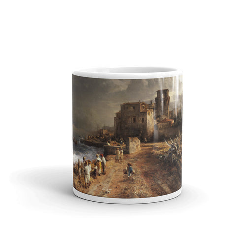 Oswald Achenbach - Verschattete Landschaft am Meer mit Figurenstaffage Classic Art Mug