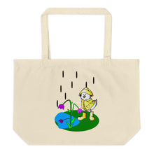 Rainy Day Spring Duck and Chicken Large Organic Tote Bag