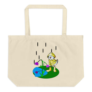 Rainy Day Spring Duck and Chicken Large Organic Tote Bag