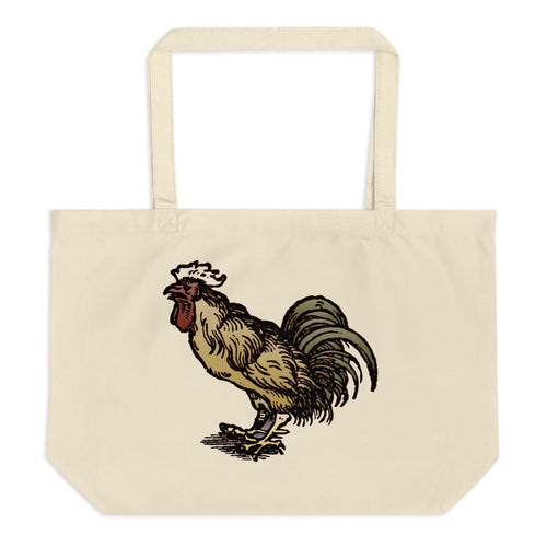 Rooster and Hen Large Organic Tote Bag
