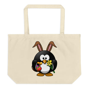 Tuxedo Rabbit Visiting Japanese Geishas For Easter Large Organic Tote Bag