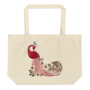 Peacock Elegance Large Organic Tote Bag